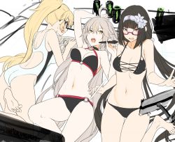 Rule 34 | 3girls, ahoge, akinashi yuu, back, barefoot, bikini, black bikini, black hair, blonde hair, breasts, cleavage, competition swimsuit, embarrassed, fate/grand order, fate (series), flat color, from above, glasses, hair between eyes, hairband, halterneck, jeanne d&#039;arc alter (swimsuit berserker) (fate), jeanne d&#039;arc (fate), jeanne d&#039;arc (ruler) (fate), jeanne d&#039;arc (swimsuit archer) (fate), jeanne d&#039;arc (swimsuit archer) (second ascension) (fate), jeanne d&#039;arc alter (fate), jeanne d&#039;arc alter (swimsuit berserker) (fate), long hair, looking at viewer, medium breasts, multiple girls, navel, o-ring, o-ring bikini, one-piece swimsuit, open mouth, osakabehime (fate), pom pom (clothes), side-by-side, side-tie bikini bottom, sideways mouth, silver hair, sitting, swimsuit, thighs, unfinished, very long hair, white one-piece swimsuit