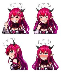 Rule 34 | 1girl, absurdres, anger vein, blush, breasts, cleavage, clenched hands, ddolbang, demon horns, expressions, halo, heterochromia, highres, hololive, hololive english, horns, irys (hololive), irys (irys 2.0) (hololive), looking at viewer, medium breasts, sweatdrop, virtual youtuber