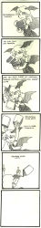 Rule 34 | 1girl, 6koma, book, comic, double middle finger, female focus, finnish text, fourth wall, head wings, highres, jitome, koakuma, long image, middle finger, monochrome, necktie, setz, slit pupils, solo, tall image, touhou, tripping, wings