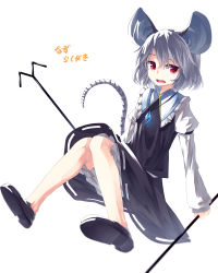 Rule 34 | 1girl, animal ears, bloomers, capelet, dowsing rod, grey hair, highres, ibuki notsu, jewelry, looking at viewer, mouse ears, mouse tail, nazrin, pendant, red eyes, short hair, simple background, solo, tail, touhou, translation request, underwear, white background