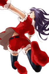 Rule 34 | christmas, long hair, momoca, open mouth, perspective, purple eyes, purple hair, santa costume, shorts, solo, thighhighs, working!!, yamada aoi