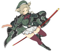 Rule 34 | 10s, 1girl, belt, blonde hair, boots, breasts, fighting stance, full body, glasses, green eyes, hat, impossible clothes, imu (senran kagura), large breasts, long sleeves, official art, senran kagura, short hair, skirt, solo, staff, thighhighs, weapon