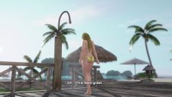 Rule 34 | 1girl, 3d, animated, ass, bikini, blonde hair, blue eyes, breasts, cleavage, dead or alive, dead or alive xtreme 3 fortune, female focus, full body, helena douglas, video, navel, poolside, shower, sound, swimsuit, tagme, tecmo, yellow bikini