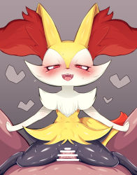 Rule 34 | 1boy, 1girl, animal ear fluff, animal ears, animal feet, animal hands, animal nose, bar censor, black fur, blush, body fur, braixen, censored, creatures (company), erection, flat chest, fox ears, fox girl, fox tail, furry, furry female, furry with non-furry, game freak, gen 6 pokemon, girl on top, gradient background, grey background, half-closed eyes, hand on another&#039;s thigh, happy, happy sex, heart, hetero, highres, interspecies, looking at viewer, multicolored fur, navel, neck fur, nintendo, nose blush, open mouth, penis, pokemon, pokemon (creature), pov, pussy, pussy juice, red eyes, samimitan, sex, shiny skin, simple background, size difference, smile, snout, solo focus, spread legs, stomach, stomach bulge, straight-on, sweat, tail, vaginal, white fur, yellow fur