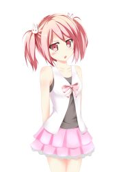 Rule 34 | 1girl, absurdres, bow, catstudioinc (punepuni), hair ornament, highres, original, pink eyes, pink hair, pink skirt, short hair, simple background, skirt, solo, tank top, transparent background, twintails, vest, white background