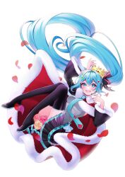 Rule 34 | 1girl, 39, absurdres, arm up, blue eyes, blue hair, blush, boots, bow, cape, commentary, crown, detached sleeves, floating hair, flower, flower censor, full body, fur-trimmed cape, fur-trimmed sleeves, fur trim, gem hair ornament, hair bow, hatsune miku, headphones, headset, highres, knees up, long hair, long sleeves, looking at viewer, masumofu, necktie, open mouth, petals, pleated skirt, shirt, skirt, sleeveless, sleeveless shirt, smile, solo, symbol-only commentary, thigh boots, twintails, very long hair, vocaloid