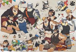Rule 34 | 3d glasses, 4boys, :q, alca (wakatanka4), alca the lion, animal ears, arm tattoo, bara, beard, beenic, biceps, birthday, black hair, black jacket, black tank top, blue tank top, bottle, chest hair, chest tattoo, chibi, collage, confetti, couch, covered abs, cropped shoulders, dog boy, dog ears, eating, facial hair, fiery headphones, food, food on face, furrification, furry, furry male, furry with furry, goggles, grey shorts, group picture, gyee, headpat, highres, holding, holding bottle, jacket, large pectorals, lion boy, lion ears, lion tail, male focus, mature male, movie theater, multicolored hair, multiple boys, muscular, muscular male, official alternate costume, on couch, orange hair, original, pectorals, pointing, poker, popcorn, romg, running, second-party source, short hair, shorts, sidepec, sleeveless, smile, streaked hair, tail, tank top, tattoo, thick eyebrows, tiger boy, tiger ears, tongue, tongue out, toseii, zixiong zix (character)