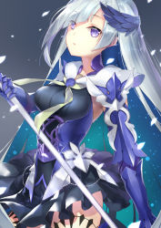 Rule 34 | 1girl, armor, bad id, bad pixiv id, brynhildr (fate), fate/grand order, fate/prototype, fate/prototype: fragments of blue and silver, fate (series), long hair, polearm, purple eyes, sakuyosi, silver hair, solo, spear, weapon