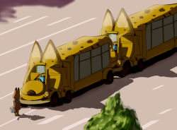 Rule 34 | 10s, 1girl, animal ears, bee sang (ms0603749), bus, day, elbow gloves, from above, fur collar, gloves, hat, holding, holding clothes, holding hat, japari bus, kemono friends, lucky beast (kemono friends), motor vehicle, multiple girls, open mouth, outdoors, real life, road, robot, serval (kemono friends), serval print, serval tail, shadow, short hair, steering wheel, tail, tiananmen square, tree, unworn hat, unworn headwear, vehicle