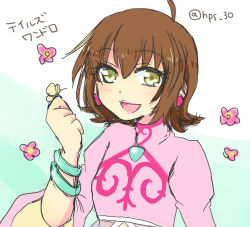 Rule 34 | 1girl, annie barrs, blush, bracelet, breasts, brown hair, flower, jewelry, lowres, open mouth, short hair, solo, tales of (series), tales of rebirth, yellow eyes