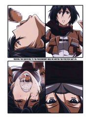 1boy 1girl aftersex black_hair censored cum cum_in_mouth emotionless_sex english_text engrish_text expressionless fellatio hetero highres mikasa_ackerman mosaic_censoring open_mouth oral penis ranguage scarf sequential shingeki_no_kyojin short_hair takapiko tongue tongue_out