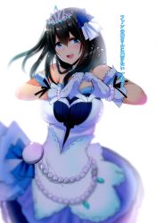Rule 34 | 10s, 1girl, absurdres, bead bracelet, beads, black hair, blue eyes, blurry, blush, bracelet, breasts, depth of field, dress, gloves, hairband, heart, heart hands, highres, idolmaster, idolmaster cinderella girls, idolmaster cinderella girls starlight stage, jewelry, large breasts, long hair, looking at viewer, murasame nohito, non-web source, open mouth, sagisawa fumika, scan, simple background, smile, solo, starry sky bright, tiara, white background