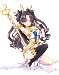 Rule 34 | 1girl, bad id, bad pixiv id, black hair, black thighhighs, blush, breasts, cleavage, fate/grand order, fate (series), ishtar (fate), large breasts, looking at viewer, red eyes, smile, solo, squatting, thighhighs, tohsaka rin, uchuu gorira