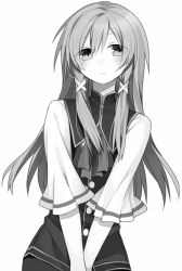 Rule 34 | 1boy, 1girl, androgynous, greyscale, hair ornament, hair ribbon, hijiri (resetter), long hair, looking at viewer, male focus, monochrome, original, ribbon, simple background, solo, trap, v arms, white background