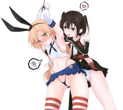 Rule 34 | 10s, 2girls, anchor hair ornament, armpits, arms behind head, arms up, bad id, bad pixiv id, bdsm, black eyes, black gloves, black hair, black neckerchief, black panties, blonde hair, blush, bondage, bound, bound wrists, breasts, clenched teeth, cowboy shot, crop top, elbow gloves, gloves, hair ornament, heart, highleg, highleg panties, highres, kantai collection, leaning forward, looking at another, looking at viewer, microskirt, midriff, mikanmelon, multiple girls, navel, neckerchief, panties, partially visible vulva, pleated skirt, restrained, sailor collar, sendai (kancolle), shimakaze (kancolle), skirt, small breasts, spoken heart, spoken squiggle, squiggle, striped clothes, striped legwear, striped panties, striped thighhighs, teeth, thighhighs, thong, tickle torture, tickling, tongue, tongue out, transparent background, twintails, underwear, wedgie, white background, white gloves, yellow eyes, yuri