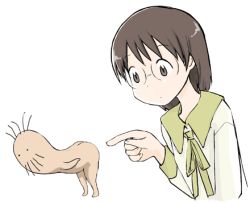 Rule 34 | 00s, 1girl, 1other, anal, anal fingering, animated, animated gif, brown eyes, brown hair, dennou coil, fingering, glasses, kashmir, lowres, okonogi yuuko, oyaji (dennou coil), poking, solo, what, white background
