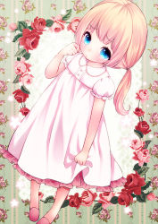 Rule 34 | 1girl, blonde hair, blue eyes, child, dress, flower, long hair, looking at viewer, mintsu (ichi--kun), original, ponytail, solo, tears