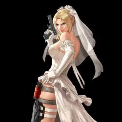 Rule 34 | 1girl, animated, blonde hair, blue eyes, bouncing breasts, breasts, dress, namco, nina williams, official art, snk, solo, tekken, the king of fighters all-stars, video, wedding dress