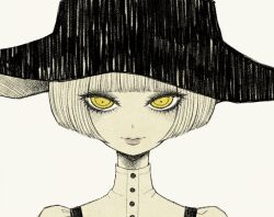 Rule 34 | 1girl, animated, animated gif, black hat, blunt bangs, bob cut, buttons, close-up, closed mouth, commentary, dress, eleanor (ohmyeleanor), english commentary, expressionless, hat, horror (theme), original, short hair, simple background, solo, victorian, white background, yellow eyes