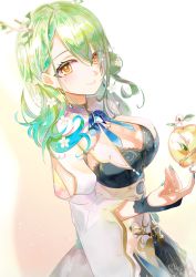 Rule 34 | 1girl, absurdres, antlers, apple, blue bow, blue nails, bow, braid, braided bangs, branch, breasts, ceres fauna, dress, flower, food, fruit, golden apple, green hair, hair between eyes, hair flower, hair ornament, highres, hololive, hololive english, horns, huge filesize, iris (tb33064667), large breasts, long hair, long sleeves, looking at viewer, mole, mole under eye, nail polish, single braid, smile, solo, virtual youtuber, white dress, white flower, wide sleeves, wrist cuffs, yellow eyes