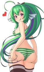 Rule 34 | 1girl, :p, ahoge, ass, ass focus, ass grab, back, bare shoulders, bra, breasts, butt crack, cleft of venus, finana ryugu, fins, from behind, grabbing, grabbing own ass, green hair, green nails, hair tie, heart, highres, huge ass, long hair, looking at viewer, medium breasts, mizmillificent, multicolored clothes, multicolored hair, multicolored panties, nijisanji, nijisanji en, no pants, panties, partially undressed, ponytail, purple eyes, sideboob, solo, standing, striped clothes, striped panties, thighhighs, tongue, tongue out, underwear, virtual youtuber