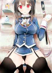 Rule 34 | 10s, 1girl, ascot, bad id, bad pixiv id, bathroom, blush, breasts, brown hair, brown panties, brown thighhighs, garter straps, kantai collection, kneeling, large breasts, long sleeves, looking at viewer, microskirt, military, military uniform, miniskirt, oouso, open mouth, panties, pantyshot, red eyes, shirt, shower head, side slit, skirt, skirt set, solo, takao (kancolle), thighhighs, tile wall, tiles, underwear, uniform, upskirt, wet, wet clothes, wet hair, wet shirt, wet skirt, wide-eyed