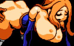 Rule 34 | animated, ass, ass shake, bouncing breasts, breasts, brown hair, doggystyle, closed eyes, huge ass, large breasts, libra heart, open mouth, pixel art, sex, sex from behind, torso grab
