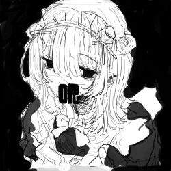 Rule 34 | 1girl, bags under eyes, black background, covered mouth, empty eyes, greyscale, hair between eyes, highres, long hair, looking at viewer, maid, maid headdress, monochrome, noroi (rnatataki), original, simple background, solo, upper body
