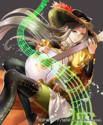 Rule 34 | 1girl, boots, green eyes, hat, instrument, kakusei avenger, long hair, ojyou, silver hair, solo, thigh boots, thighhighs