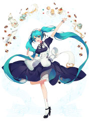 Rule 34 | 00suger001, absurdres, apron, aqua eyes, aqua hair, aqua nails, arm up, bad id, bad pixiv id, beamed eighth notes, black bow, black footwear, bow, cookie, cup, dress, food, frilled skirt, frills, fruit, full body, hatsune miku, heart, high heels, highres, holding, holding microphone, long hair, macaron, maid, maid headdress, microphone, musical note, nail polish, open mouth, pancake, plate, ribbon, shoes, sidelocks, simple background, skirt, socks, solo, spilling, spoon, standing, standing on one leg, strawberry, striped clothes, striped dress, tea, teacup, teapot, teeth, twintails, very long hair, vocaloid, whipped cream, white bow, white socks, wrist cuffs
