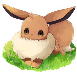 Rule 34 | brown eyes, closed mouth, commentary request, creatures (company), eevee, full body, game freak, gen 1 pokemon, goma (nabepa nabepa), grass, highres, nintendo, no humans, pokemon, pokemon (creature), smile, solo, toes