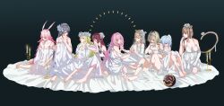 Rule 34 | 6+girls, absurdres, animal ear fluff, animal ears, aponia (honkai impact), barefoot, black hair, breasts, candle, cat ears, chinese commentary, cleavage, commentary request, eden (honkai impact), elysia (honkai impact), fire, flower, flower on head, fu hua, gloves, gradient background, graveyard233, griseo, highres, holding hands, honkai (series), honkai impact 3rd, large breasts, long hair, medium breasts, mobius (honkai impact), multiple girls, on floor, pardofelis (honkai impact), rabbit girl, robe, sakura (honkai impact), short sleeves, small breasts, toes, vill-v, white gloves, white robe, yae sakura