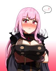 Rule 34 | 1girl, arms under breasts, black cape, black dress, black nails, black sleeves, blunt bangs, blush, breasts, cape, cleavage, ddolbang, detached sleeves, dress, highres, hololive, hololive english, large breasts, long hair, looking at viewer, mori calliope, mori calliope (1st costume), nail polish, pink hair, red eyes, see-through, see-through sleeves, sidelocks, single sleeve, sleeveless, sleeveless dress, spiked cape, virtual youtuber