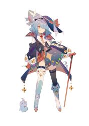 Rule 34 | 1girl, adapted costume, alternate hairstyle, asymmetrical footwear, belt, bird, black thighhighs, blue hair, blue hat, blue sky, blue sleeves, blue vest, closed mouth, commentary request, full body, gloves, hair over one eye, hat, hat ribbon, highres, hinanawi tenshi, long sleeves, looking at viewer, medium hair, mismatched footwear, pfallen, puffy sleeves, red eyes, red gloves, ribbon, shirt, signature, simple background, sky, smile, solo, sword, sword of hisou, thigh belt, thigh strap, thighhighs, touhou, vest, weapon, white background, white footwear, white shirt