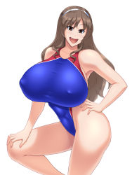 Rule 34 | 1girl, ashigara (kancolle), breasts, brown hair, competition swimsuit, huge breasts, kantai collection, kawanuma uotsuri, one-piece swimsuit, solo, swimsuit