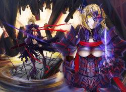 Rule 34 | 1girl, absurdres, armor, armored dress, artoria pendragon (fate), ass, blonde hair, breasts, dress, excalibur morgan (fate), fate/stay night, fate (series), from behind, highres, large breasts, looking back, saber (fate), saber alter, short hair, skirt, sword, todee, torn clothes, torn skirt, type-moon, underboob, weapon, yellow eyes