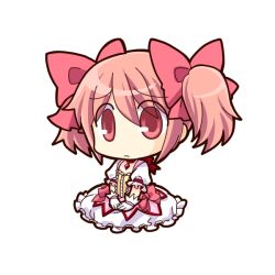 Rule 34 | 10s, 1girl, bubble skirt, chibi, choker, frown, full body, gloves, hands on lap, kaname madoka, magical girl, mahou shoujo madoka magica, mahou shoujo madoka magica (anime), pink eyes, pink hair, puffy sleeves, sitting, skirt, socha, solo, transparent background, twintails, white gloves