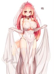 Rule 34 | 1girl, absurdres, ahoge, bare shoulders, bell, blush, breasts, bridal veil, bride, chii aruel, choker, cleavage, cleavage cutout, clothing cutout, commentary request, covered navel, dated, dress, elbow gloves, gloves, gradient hair, hair ornament, heart, heart-shaped pupils, highres, korean commentary, large breasts, licking lips, lilac (k32420276), long hair, looking at viewer, multicolored hair, naughty face, orange hair, panties, pelvic curtain, pink hair, red eyes, revealing clothes, see-through, shawl, side-tie panties, sidelocks, signature, simple background, sleeveless, sleeveless dress, smile, solo, soulworker, standing, symbol-shaped pupils, thighhighs, thighs, tongue, tongue out, underboob, underboob cutout, underwear, veil, very long hair, wedding dress, white background, white dress, white gloves, white panties, white thighhighs