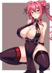 Rule 34 | 1girl, absurdres, azur lane, breasts, bremerton (azur lane), bremerton (kung fu cruiser) (azur lane), china dress, chinese clothes, cleavage, cleavage cutout, clothing cutout, covered navel, double bun, dress, hair bun, highres, huge breasts, mole, mole on breast, pelvic curtain, pink eyes, pink hair, side slit, sleeveless, sleeveless dress, squatting, thighhighs, twintails, wuwusan