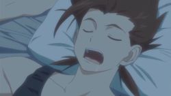 Rule 34 | 00s, 1boy, animated, animated gif, bed, brown hair, drooling, closed eyes, lloyd irving, lowres, male focus, open mouth, pillow, saliva, short hair, sleeping, solo, tales of (series), tales of symphonia