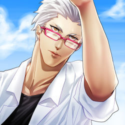 Rule 34 | 1boy, archer (fate), bad id, bad pixiv id, bespectacled, brown eyes, casual, fate/stay night, fate (series), glasses, male focus, mitsuki mitsuno, red-framed eyewear, solo