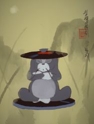 Rule 34 | 1boy, closed eyes, crossed arms, facing viewer, fine art parody, fu manchu (mustache), highres, indian style, long mustache, meme, mossacannibalis, no humans, parody, parted lips, racism, record, sitting, solo, tom (tom and jerry), tom and jerry, tom chin cheng hanji (meme)