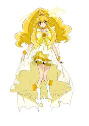 Rule 34 | 10s, 1girl, big hair, bike shorts, bike shorts under skirt, blonde hair, boots, bow, cure peace, cure peace (princess form), dress, earrings, frills, hair flaps, head wings, highres, jewelry, kise yayoi, long hair, nukosann, precure, shorts, shorts under skirt, skirt, smile, smile precure!, solo, wings, wrist cuffs, yellow bow, yellow eyes, yellow shorts, yellow skirt, yellow theme