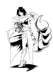 Rule 34 | 00s, 1girl, adiane, bare shoulders, breasts, cleavage, corset, damien dozias, dress, eyepatch, greyscale, high heels, highres, large breasts, long hair, monochrome, scorpion tail, smile, solo, tail, tattoo, tengen toppa gurren lagann