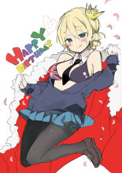 Rule 34 | 10s, 1girl, :q, araki kanao, bad id, bad pixiv id, bare shoulders, between breasts, bikini, bikini top only, black footwear, black necktie, black pantyhose, blonde hair, blue eyes, blue skirt, blue sweater, braid, breasts, closed mouth, clothes pull, collar, crown, darjeeling (girls und panzer), detached collar, english text, full body, girls und panzer, happy birthday, heart, jumping, licking lips, loafers, long sleeves, looking at viewer, medium breasts, miniskirt, necktie, off shoulder, pantyhose, petals, pleated skirt, print bikini, print bikini top, robe, school uniform, shirt pull, shoes, short hair, skirt, smile, solo, st. gloriana&#039;s school uniform, sweater, swimsuit, tongue, tongue out, twin braids, union jack bikini, white collar, wing collar