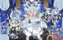 Rule 34 | 2girls, arianna the labrynth servant, chibi, commission, demon girl, detached collar, dress, green eyes, grey hair, lovely labrynth of the silver castle, low wings, multiple girls, multiple wings, skeb commission, tagme, transparent wings, wadatsumi (sense11531153), wings