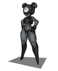 Rule 34 | 1girl, black gloves, breasts, colored skin, crop top, cyclops, double bun, full body, game console, gloves, grey skin, hair bun, highres, kelvin hiu, kneehighs, maebari, microsoft, navel, no feet, one-eyed, personification, product girl, small breasts, socks, solo, standing, thick thighs, thighs, white background, xbox, xbox series x, xbox series x (personification)
