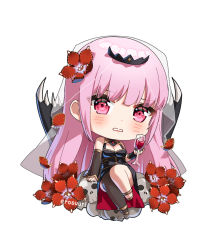 Rule 34 | 1girl, alcohol, artist name, bare shoulders, breasts, chibi, commentary, cup, detached sleeves, dress, drinking glass, flower, full body, hair flower, hair ornament, holding, holding cup, hololive, hololive english, long hair, looking at viewer, mori calliope, parted lips, pink eyes, pink hair, rosuuri, see-through, see-through sleeves, simple background, single thighhigh, sitting, skull, solo, teeth, thighhighs, twitter username, virtual youtuber, watermark, white background, wine, wine glass