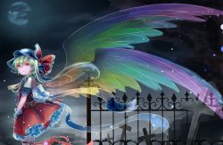 Rule 34 | 1girl, alternate wings, angel wings, ascot, blonde hair, blouse, bow, cloud, cloudy sky, colored eyelashes, cross, fence, flandre scarlet, frilled bow, frilled shirt, frilled skirt, frills, full moon, grave, hat, hat bow, highres, leg ribbon, light particles, long hair, looking at viewer, looking to the side, mob cap, moon, night, night sky, ponytail, profile, puffy short sleeves, puffy sleeves, red eyes, red skirt, red vest, ribbon, sad, shirt, short hair, short sleeves, sketch, skirt, sky, solo, thigh ribbon, tl (xdd), touhou, transparent wings, tree, vest, white shirt, wind, wings, wrist cuffs