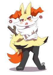 Rule 34 | 1girl, absurdres, afterimage, anger vein, animal ear fluff, animal ears, animal feet, animal nose, annoyed, aya tsuji, black fur, blush, blush stickers, braixen, bright pupils, creatures (company), crossed arms, fang, female focus, flat chest, fox ears, fox girl, fox tail, furry, furry female, game freak, gen 6 pokemon, highres, looking at viewer, motion lines, multicolored fur, neck fur, nintendo, open mouth, pokemon, pokemon (creature), raised eyebrow, red eyes, simple background, solo, stick, tail, tapping foot, white background, white fur, white pupils, yellow fur